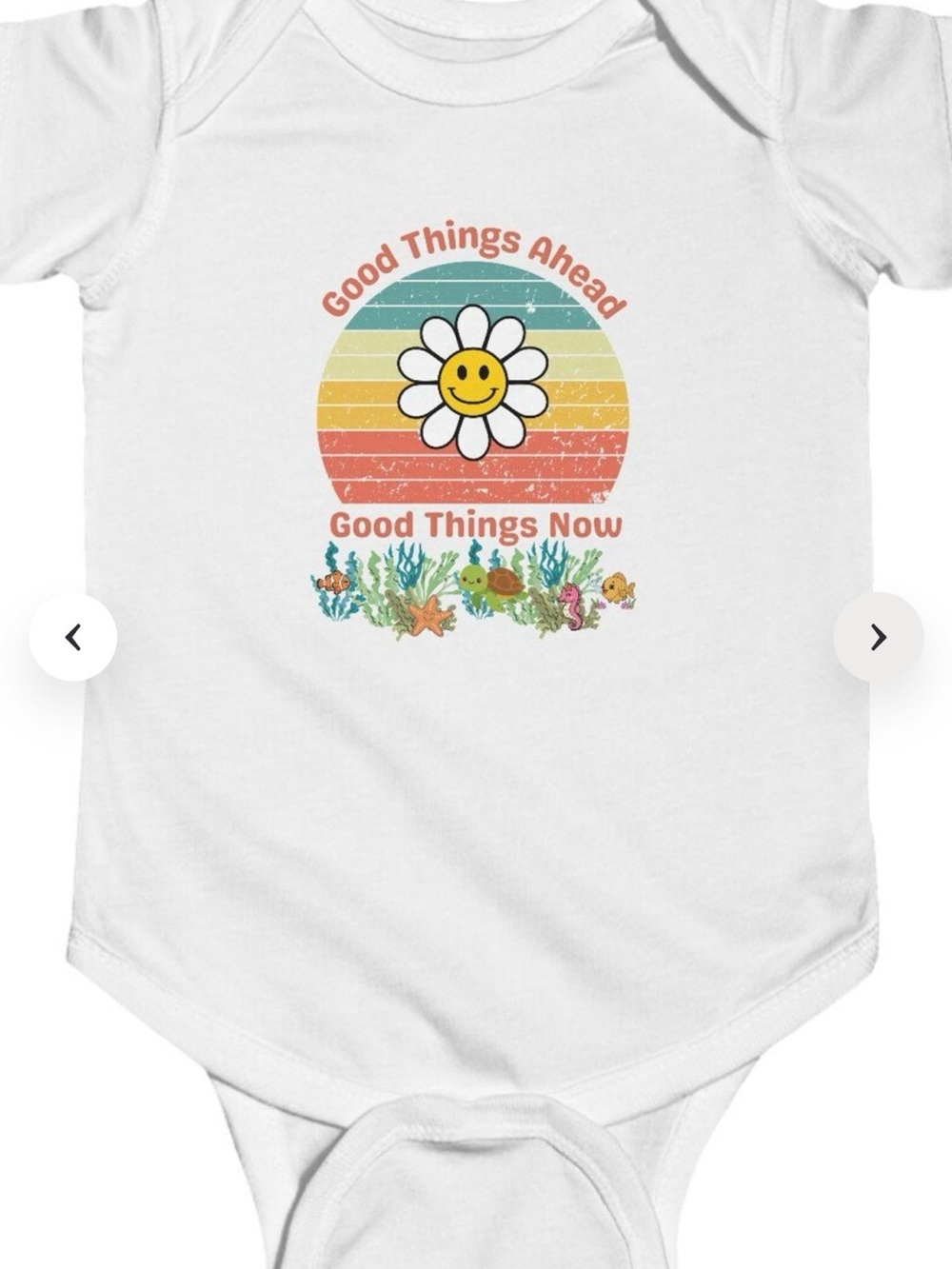 White Baby Bodysuit with Retro Daisy & Rainbow Graphic